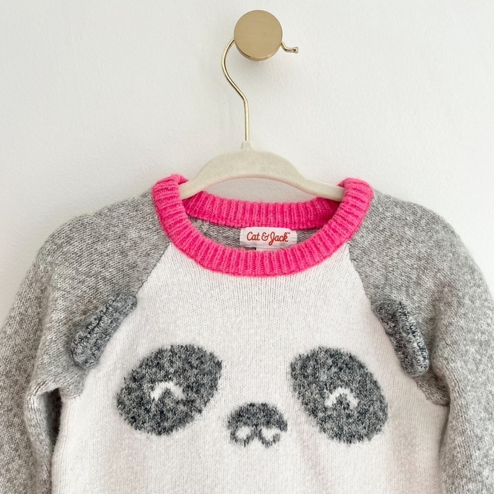 Cat & Jack Kids Gray and Pink Panda Sweater - Baby Girl 18 Months - Picture 2 of 5